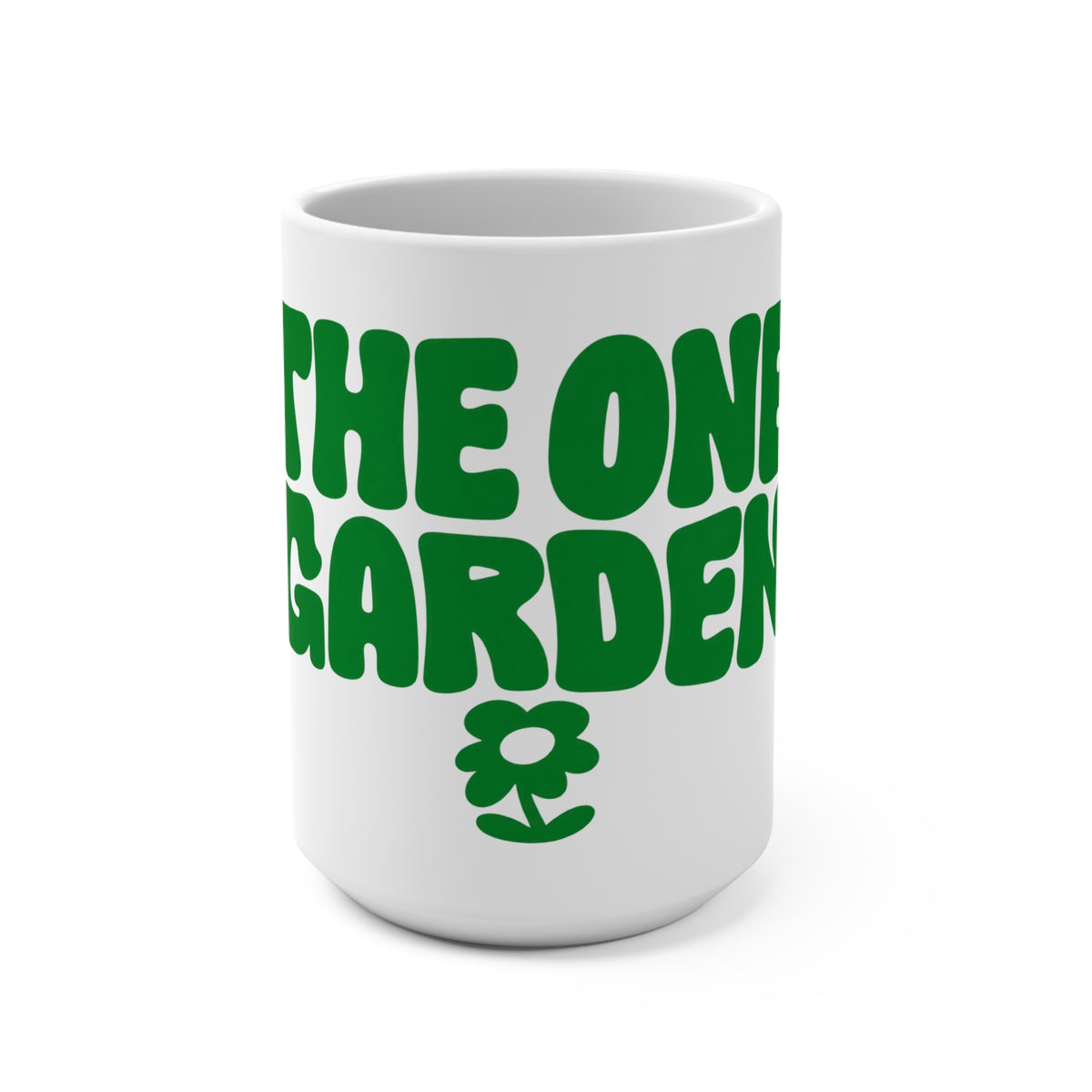 The One Garden 15oz Ceramic Mug — Retro Green Floral Coffee Cup