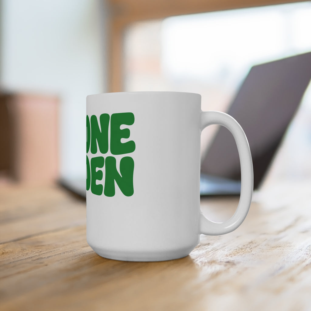 The One Garden 15oz Ceramic Mug — Retro Green Floral Coffee Cup