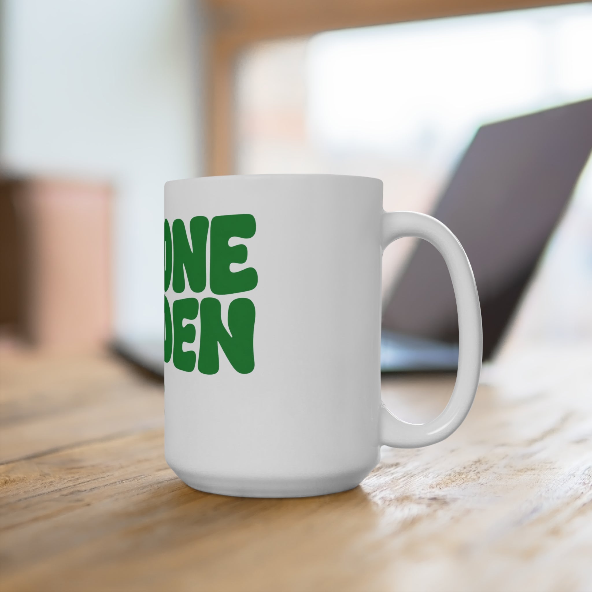 The One Garden 15oz Ceramic Mug — Retro Green Floral Coffee Cup